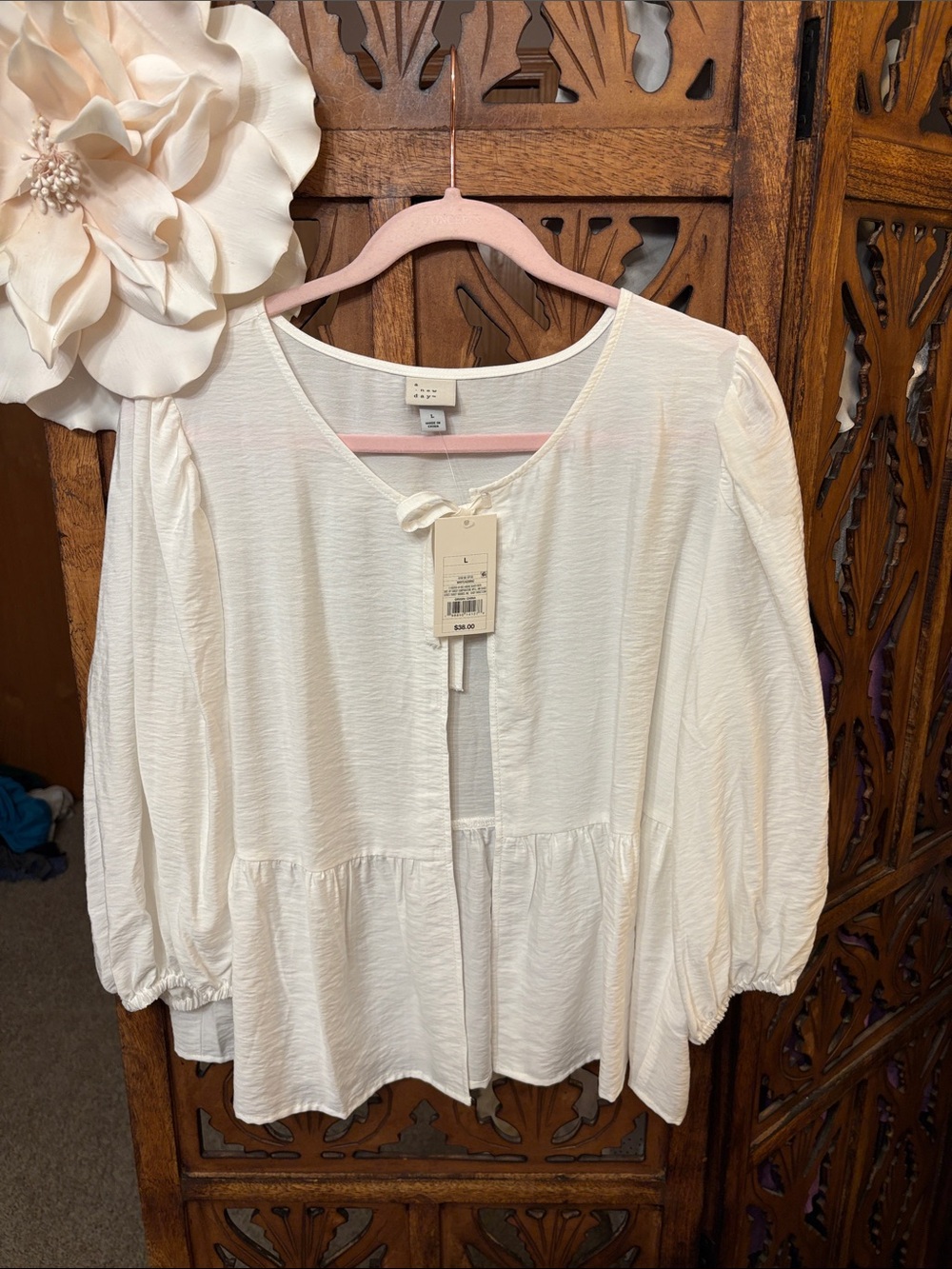 White Tie-Front Peasant Blouse